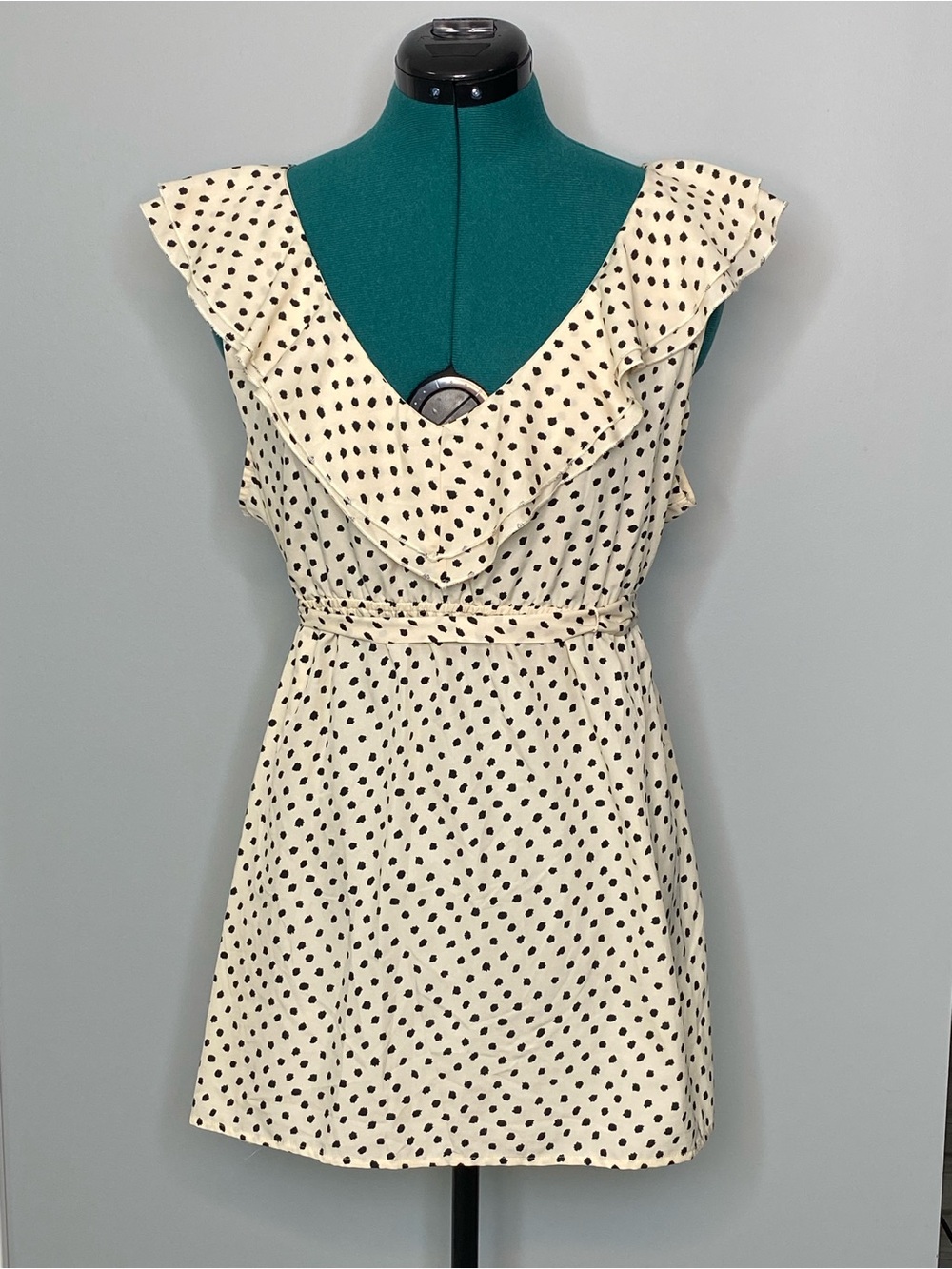 Motherhood Cream Polka Dot Ruffle V-Neck Blouse